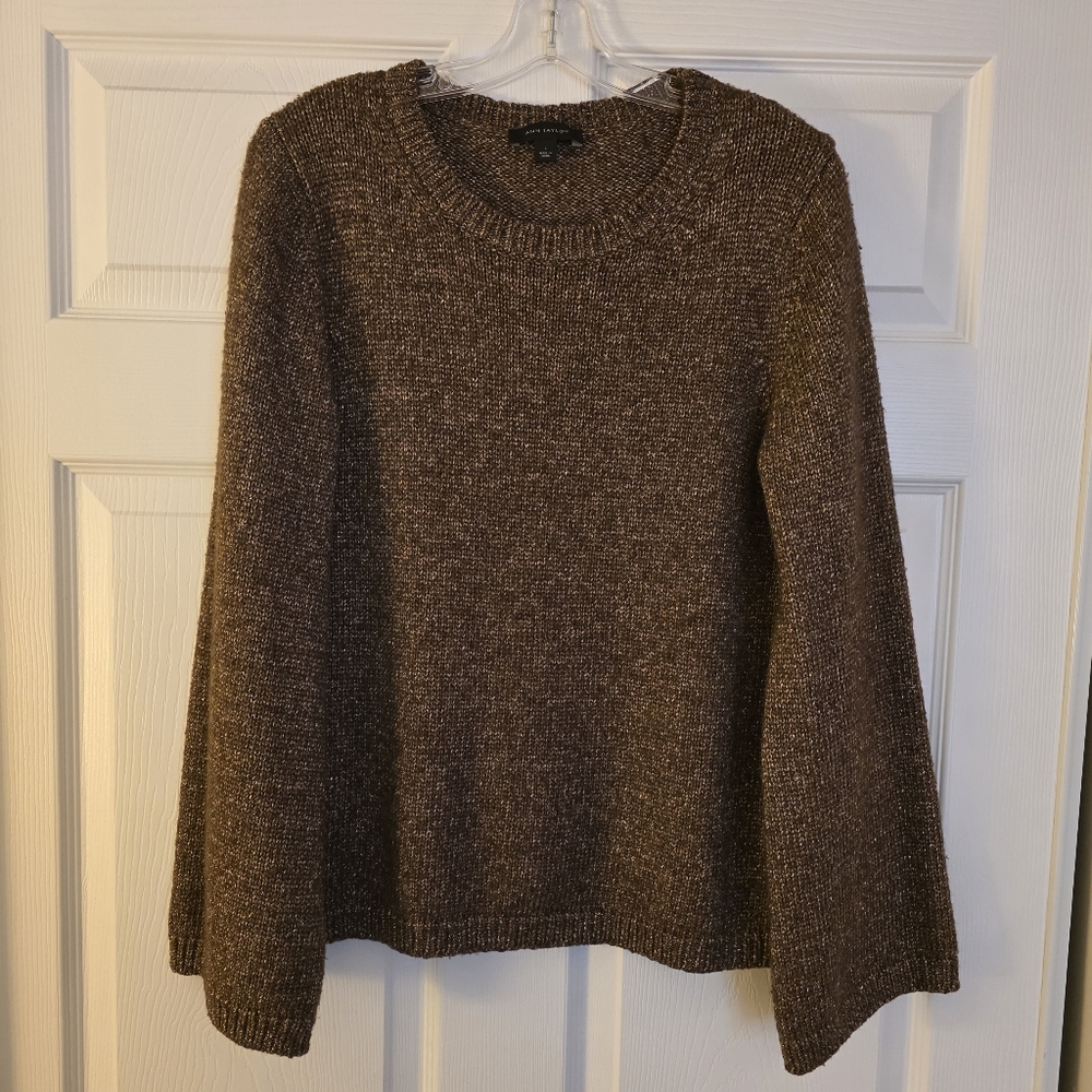 Ann Taylor Brown & Gold Flared Sleeve Sweater